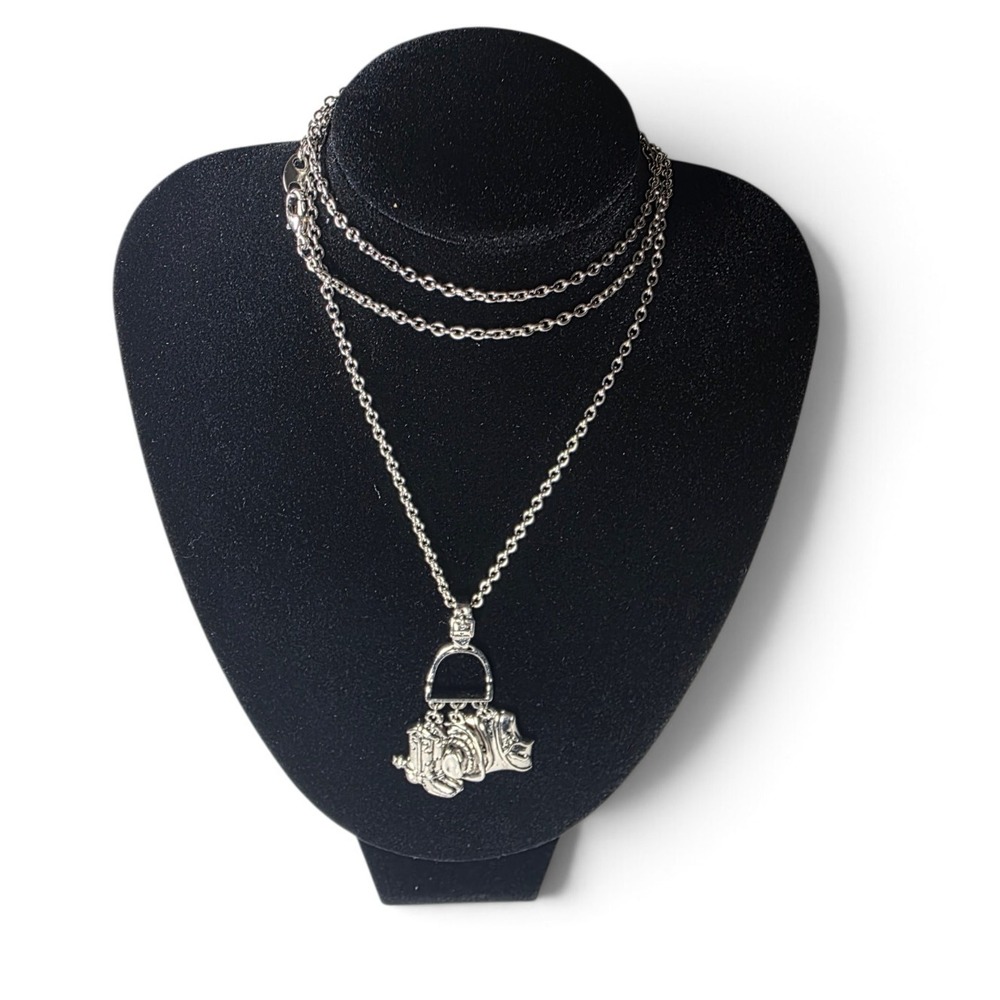 Vintage Avon Signed Cowboy Hat Cowgirl Boot Western Vest Charm Necklace Silver